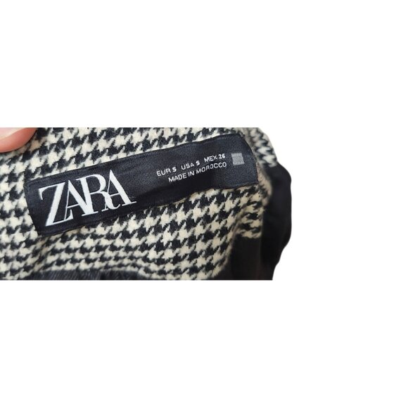 ZARA Houndstooth Tweed Frayed Jacket Blazer Coat - Size S - Black & White Check - Picture 9 of 16
